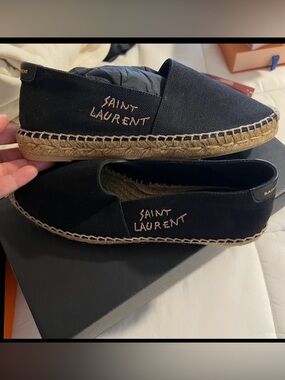 Saint Laurent Black Canvas Espadrilles with Natural Jute Sole